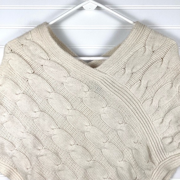Express Design Studio Cream 100% Cashmere Cable Knit Poncho Wrap Size O/ S - Picture 6 of 12